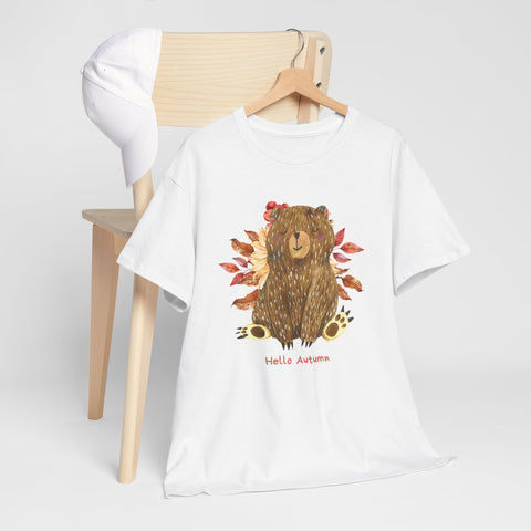 Cozy Autumn Bear Tee, Perfect for Fall Celebrations, Casual Wear, Unisex Cotton T-Shirt, Cute Autumn Apparel
