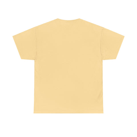 Back view of a sand-colored crewneck t-shirt.