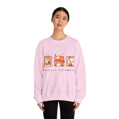 Cozy Autumn Illustration Sweatshirt, Fall Fashion, Unisex Crewneck, Perfect for Pumpkin Spice Season, Gifts for Nature Lovers, Hello Autumn