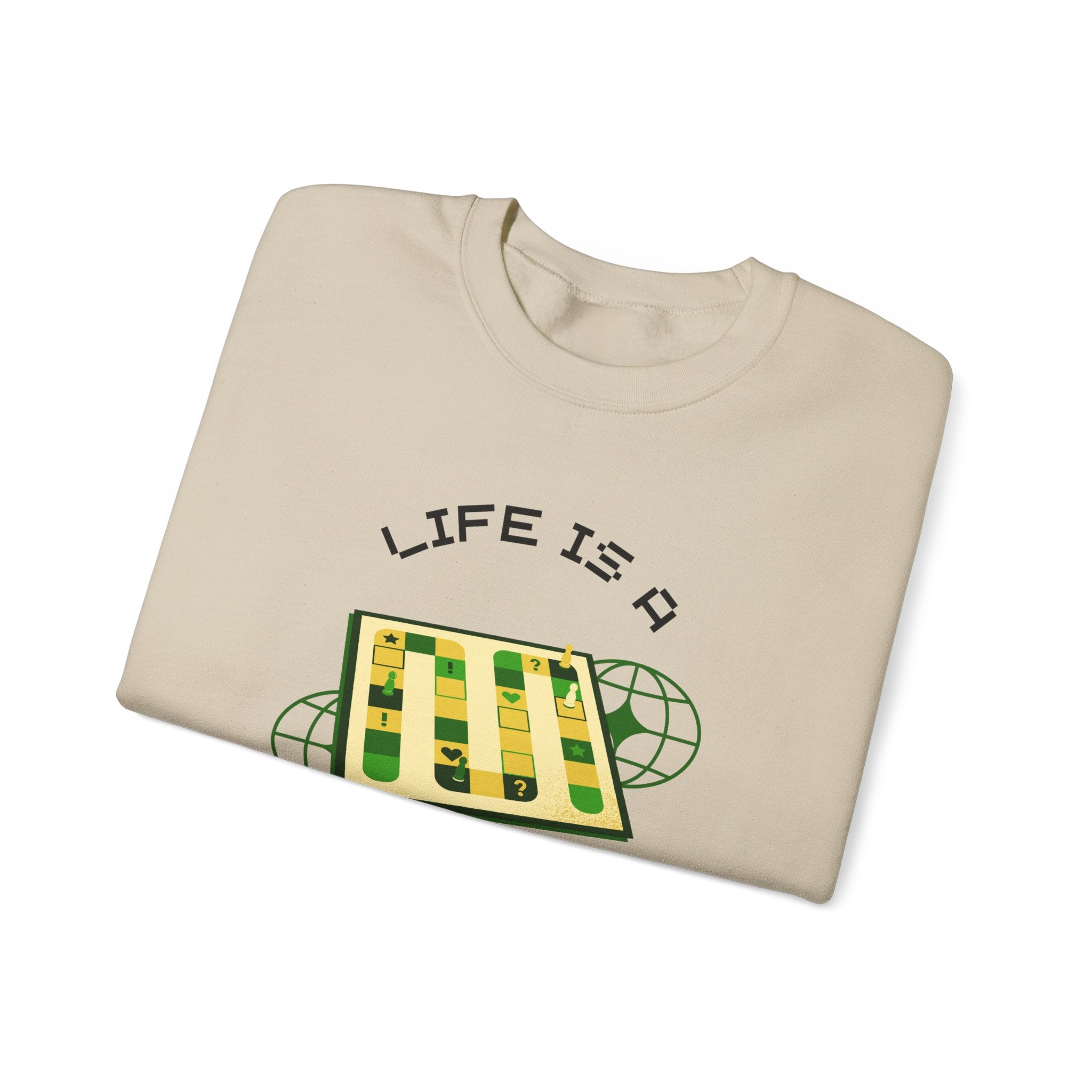 Game Board Life Is a Game Crewneck Sweatshirt, Casual Fun Gaming Sweatshirt
