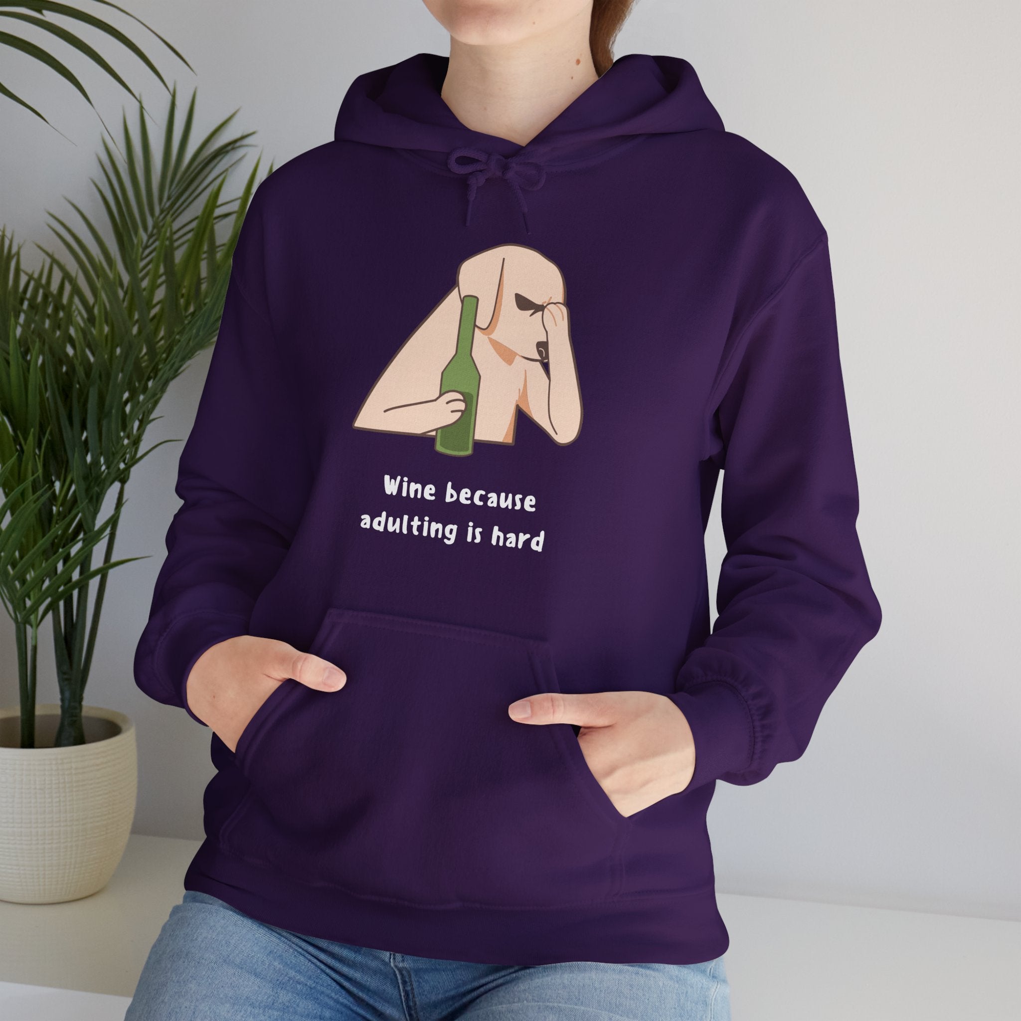 Funny Wine Lover Hoodie - Wine Because Adulting is Hard; Sweatshirt, Gift for Wine Enthusiasts, Cozy Loungewear