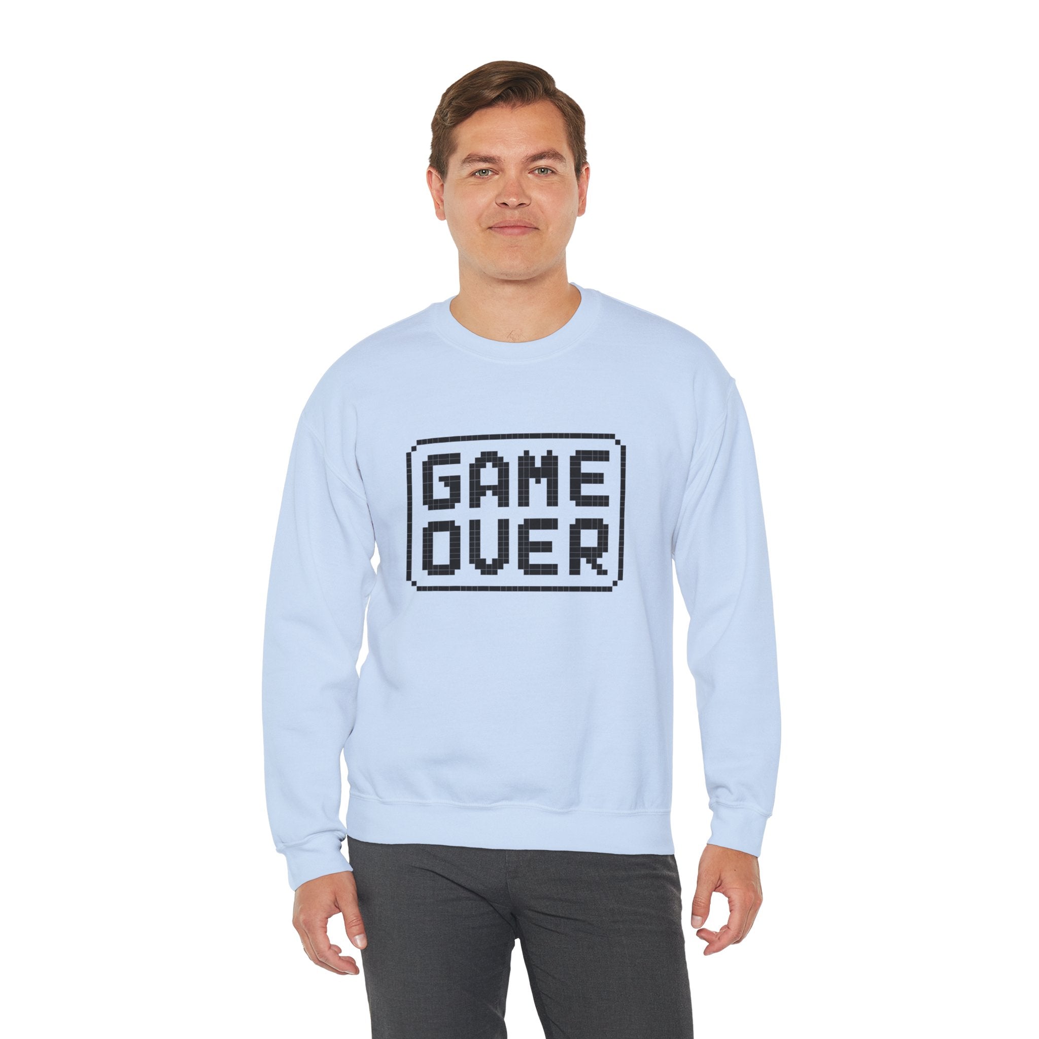 Pixel Art Game Over Sweatshirt, Retro Gaming Sweater, Cozy Unisex Pullover, Perfect Gift for Gamers, Versatile Casual Wear