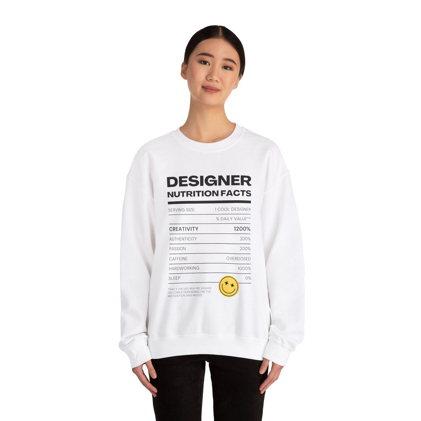 Designer Nutrition Facts Sweatshirt, Funny Graphic Crewneck, Gift for Creatives, Unique Unisex Apparel, Cozy Layering Top