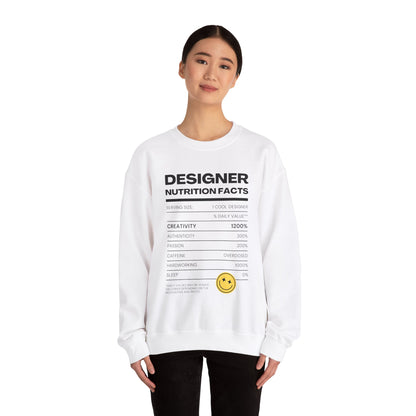 Designer Nutrition Facts Sweatshirt, Funny Graphic Crewneck, Gift for Creatives, Unique Unisex Apparel, Cozy Layering Top