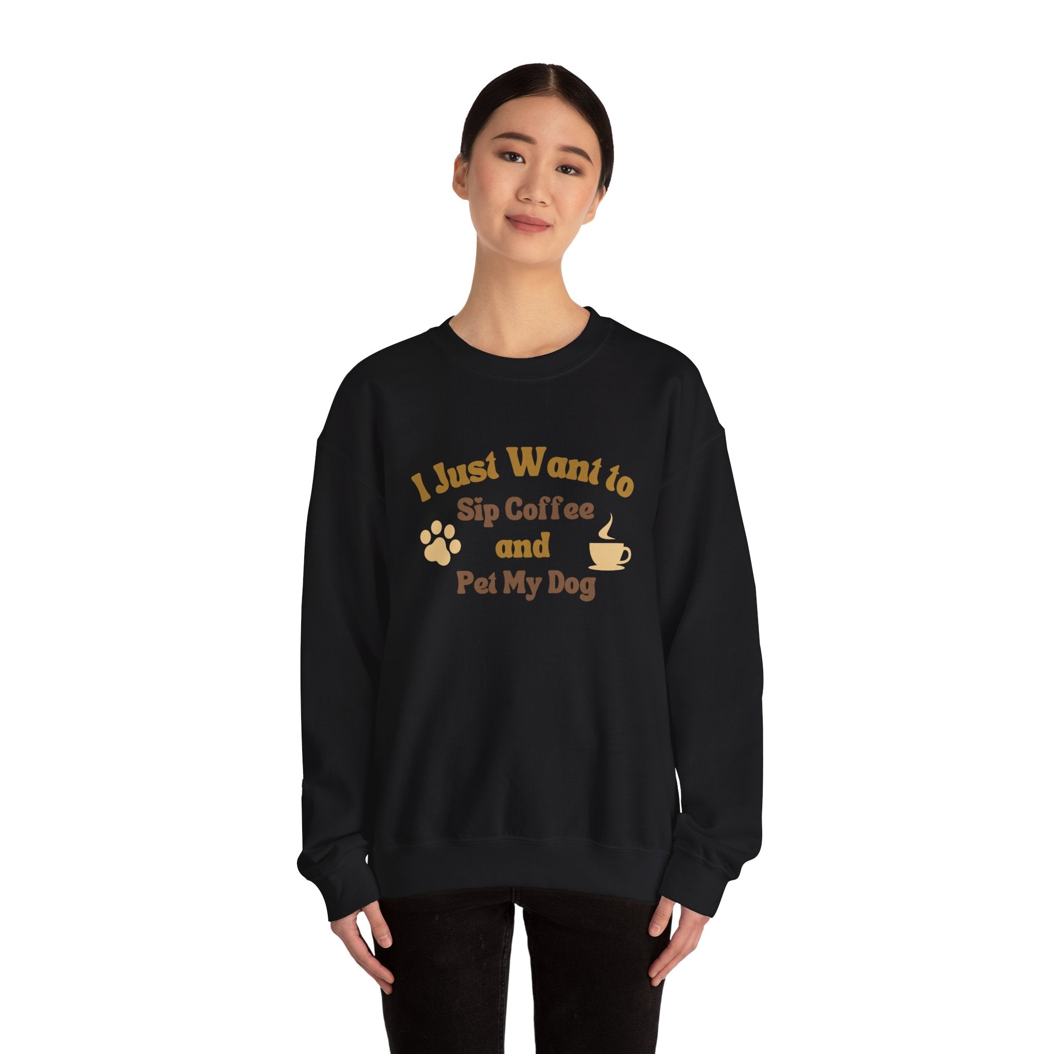 Cozy Dog Lover Crewneck Sweatshirt - I Just Want to Sip Coffee and Pet My Dog, Animal Lover Apparel, Gift for Dog Parents, Relaxed