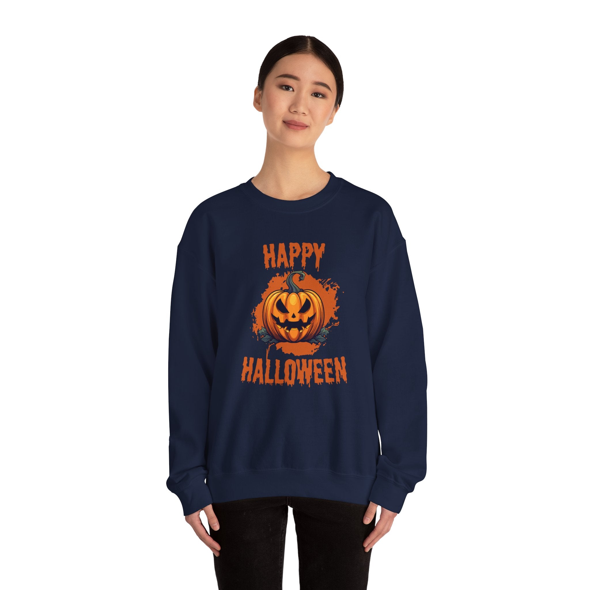 Halloween Pumpkin Crewneck Sweatshirt, Cozy Fall Sweater for Halloween, Unisex Sweatshirt, October Celebration Apparel