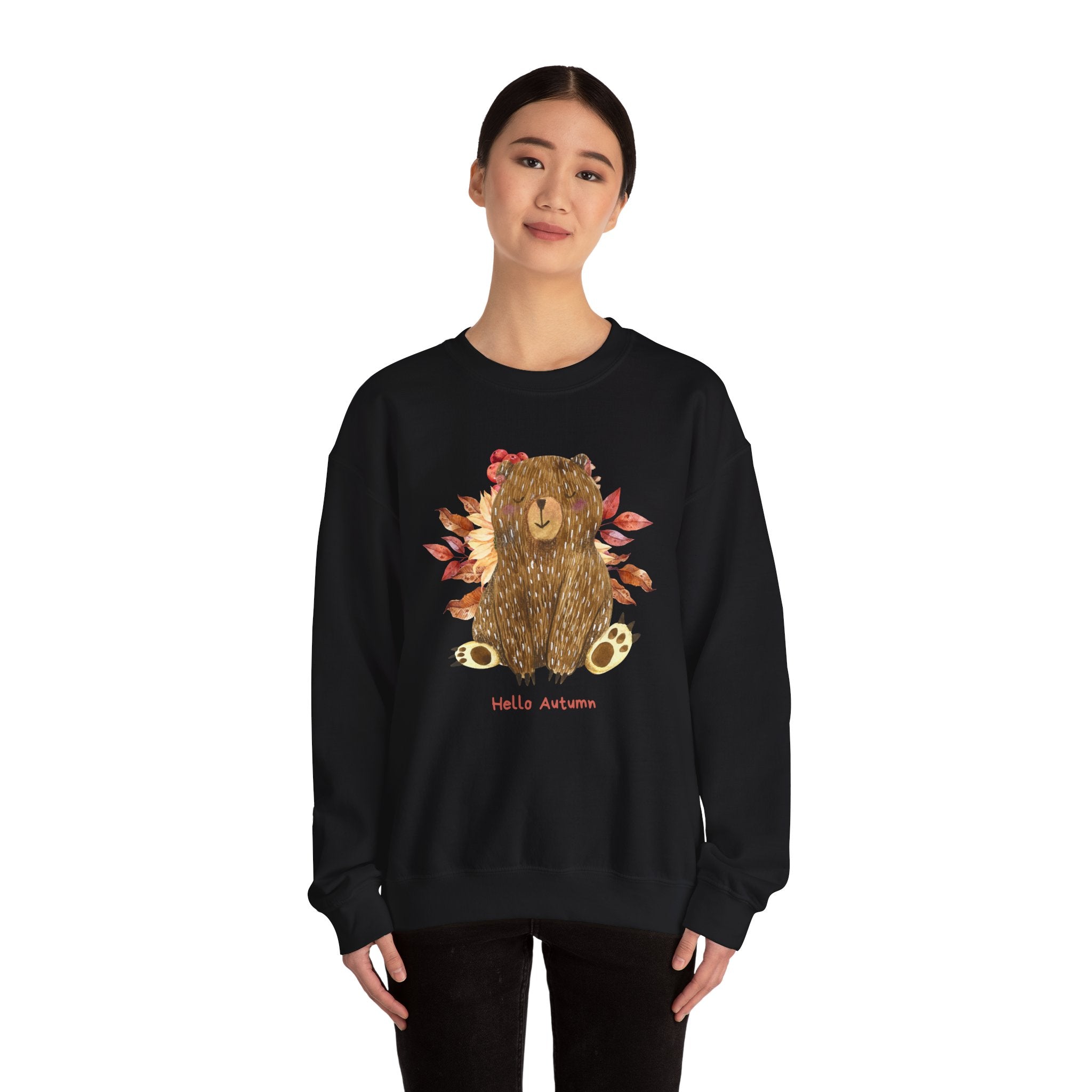 Cozy Bear Sweatshirt for Autumn, Unisex Crewneck with Fall Vibes, Ideal for Thanksgiving, Casual Wear