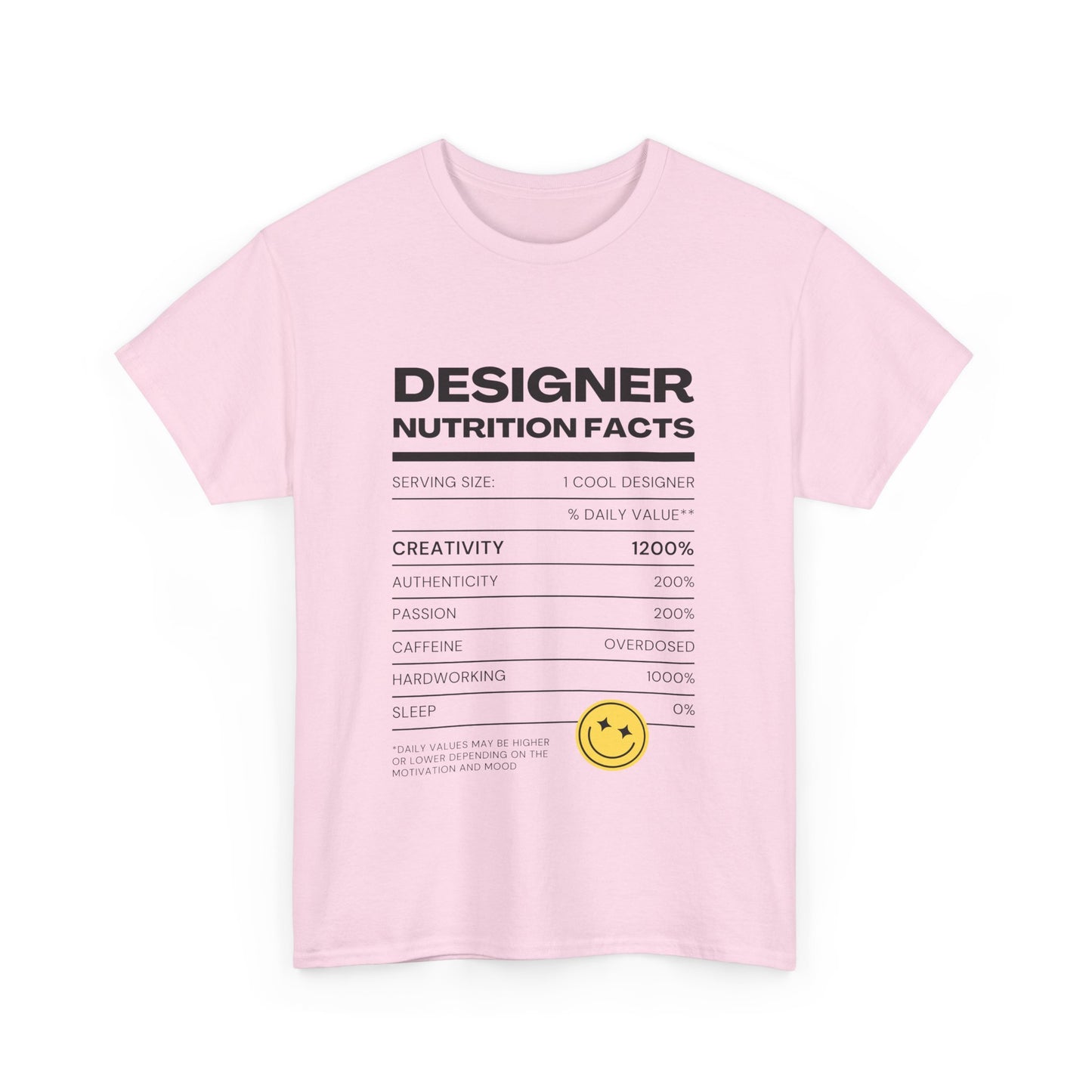 Designer Nutrition Facts Tee | Funny Graphic Unisex T-Shirt, Cool Designer Gift, Creative Apparel, Humorous Tee, Gifts for Designers