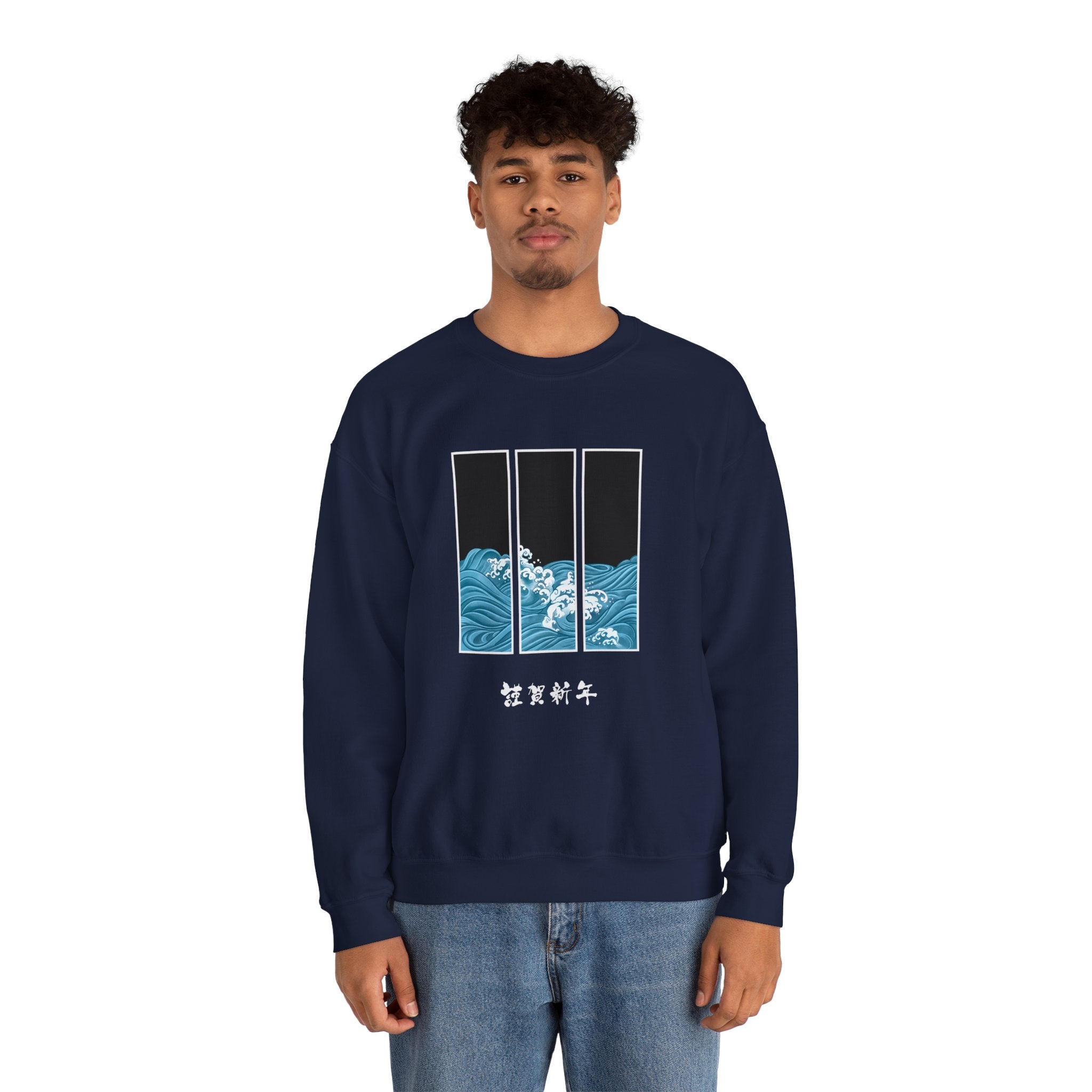 Japanese inspired Wave Art Unisex Crewneck Sweatshirt - Cozy Ocean Vibes, Perfect for Beach Lovers, Casual Wear, Summer Fashion