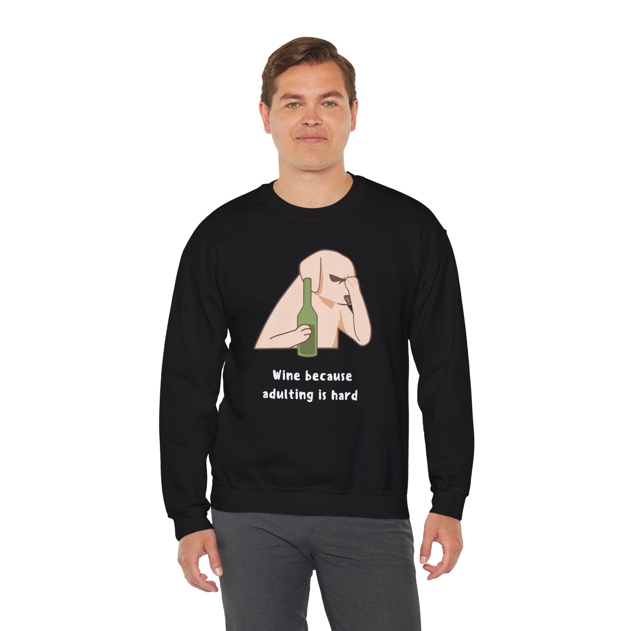Funny Dog Sweatshirt - "Wine because adulting is hard" - Gift for Dog Lovers, Humorous Apparel, Cozy Unisex Sweatshirt