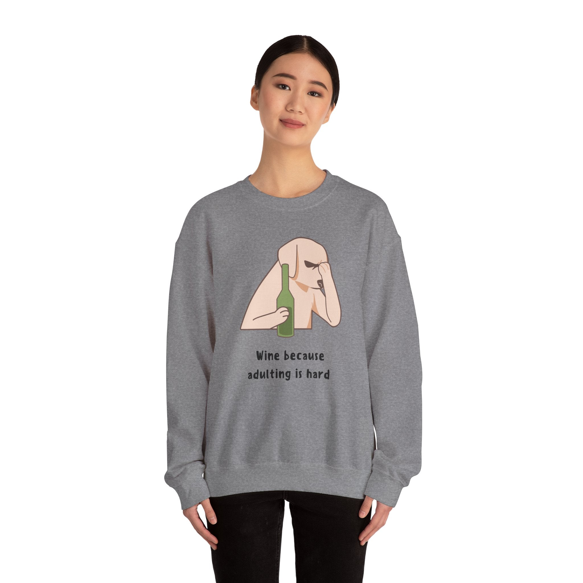 Funny Dog Sweatshirt - "Wine because adulting is hard" - Gift for Dog Lovers, Humorous Apparel, Cozy Unisex Sweatshirt