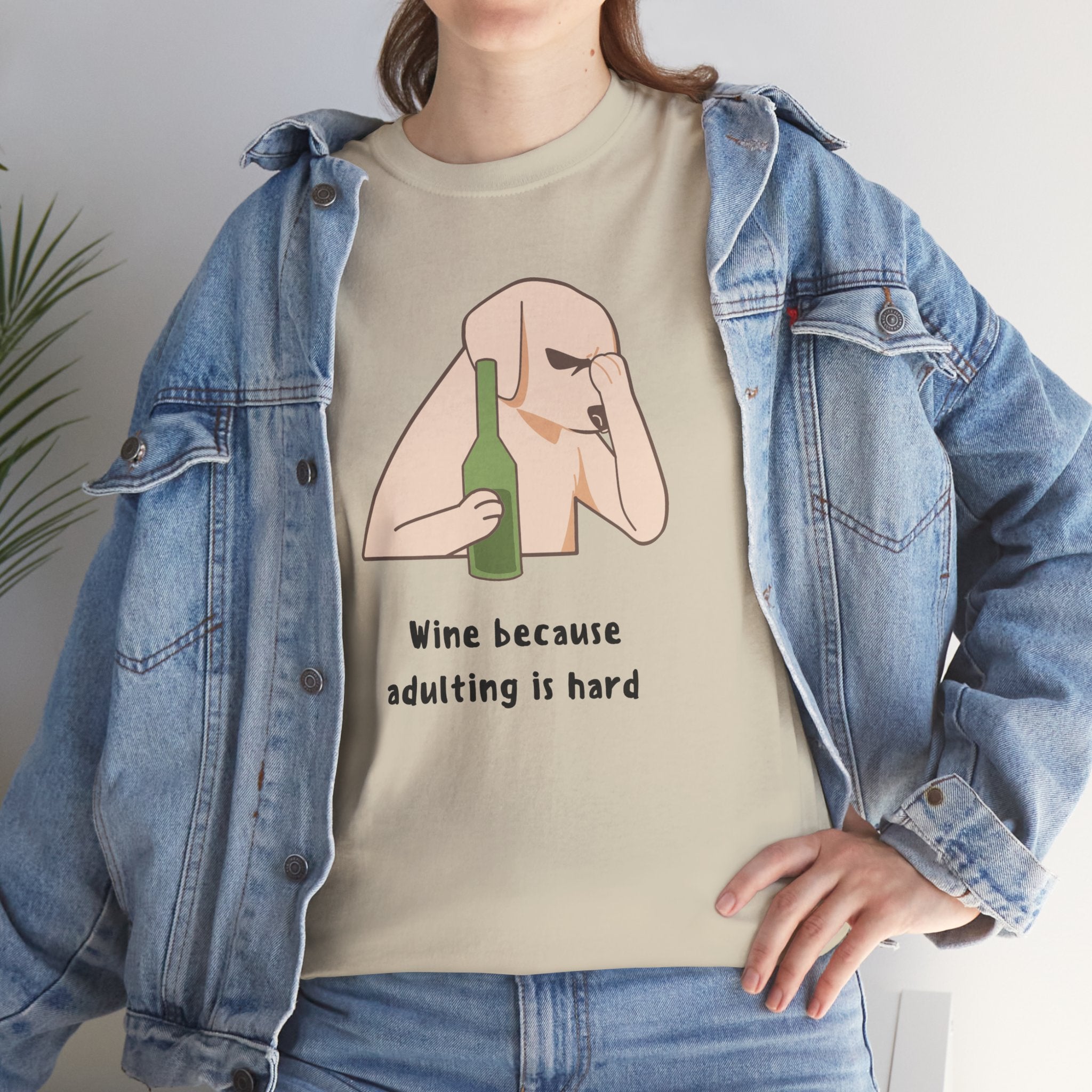 Funny Adulting Graphic Tee, Wine Lover Shirt, Humor Gift for Friends, Birthday, Relaxed Fit Unisex Cotton Top, Casual Wear