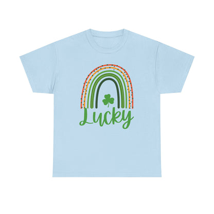 Lucky Rainbow Unisex Heavy Cotton Tee, St Patrick's Day Shirt, Gift for Friends, Everyday Tee, Casual Wear, Feel Good Fashion