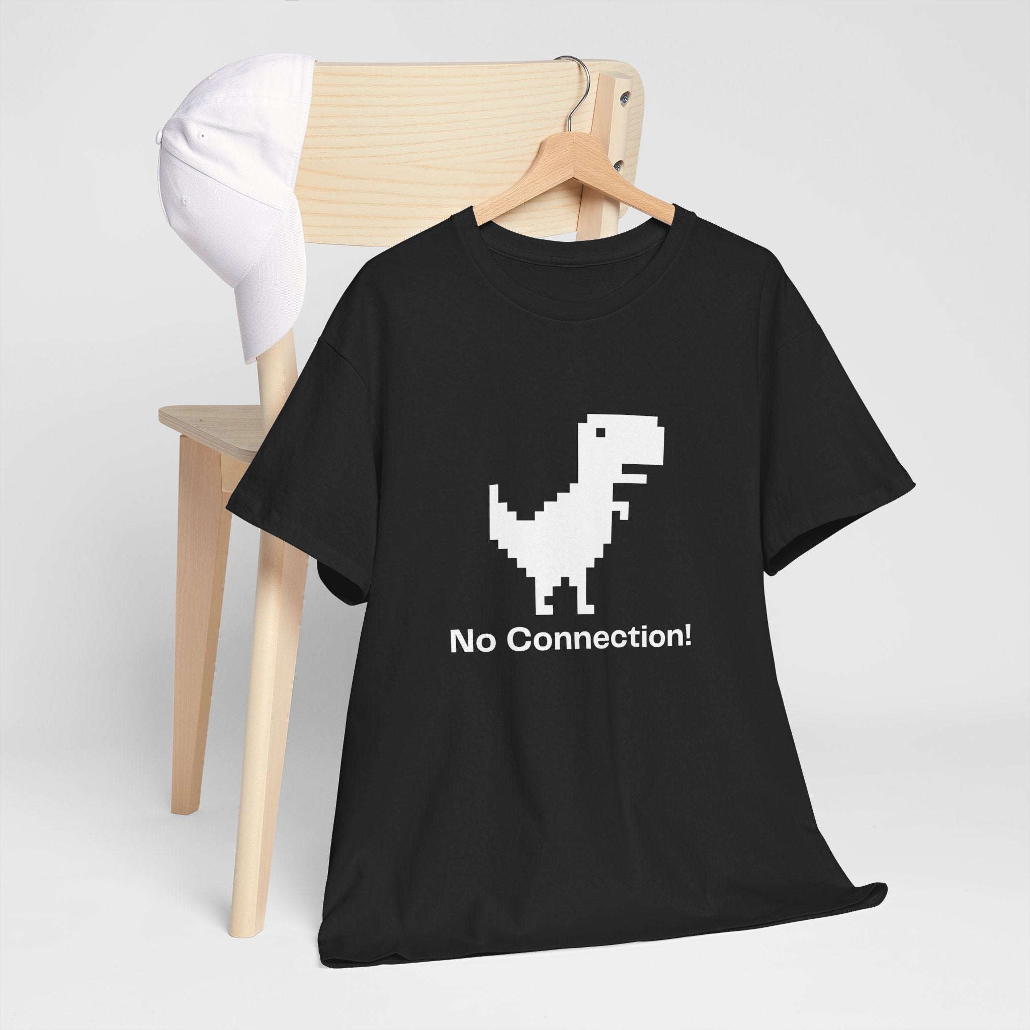 Funny Dinosaur Tee, No Connection! T-Shirt, Unisex Heavy Cotton Tee, Gift for Gamers, Quirky Casual Wear, Internet Humor Shirt