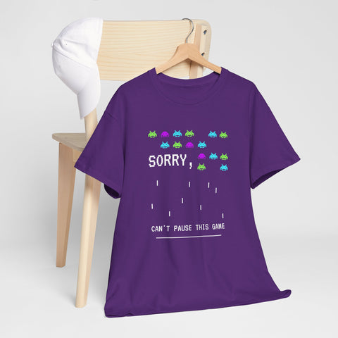Retro Gamer Unisex Heavy Cotton Tee, Sorry Can't Pause This Game Shirt, Casual Wear T-Shirt, Fun Gaming Tee