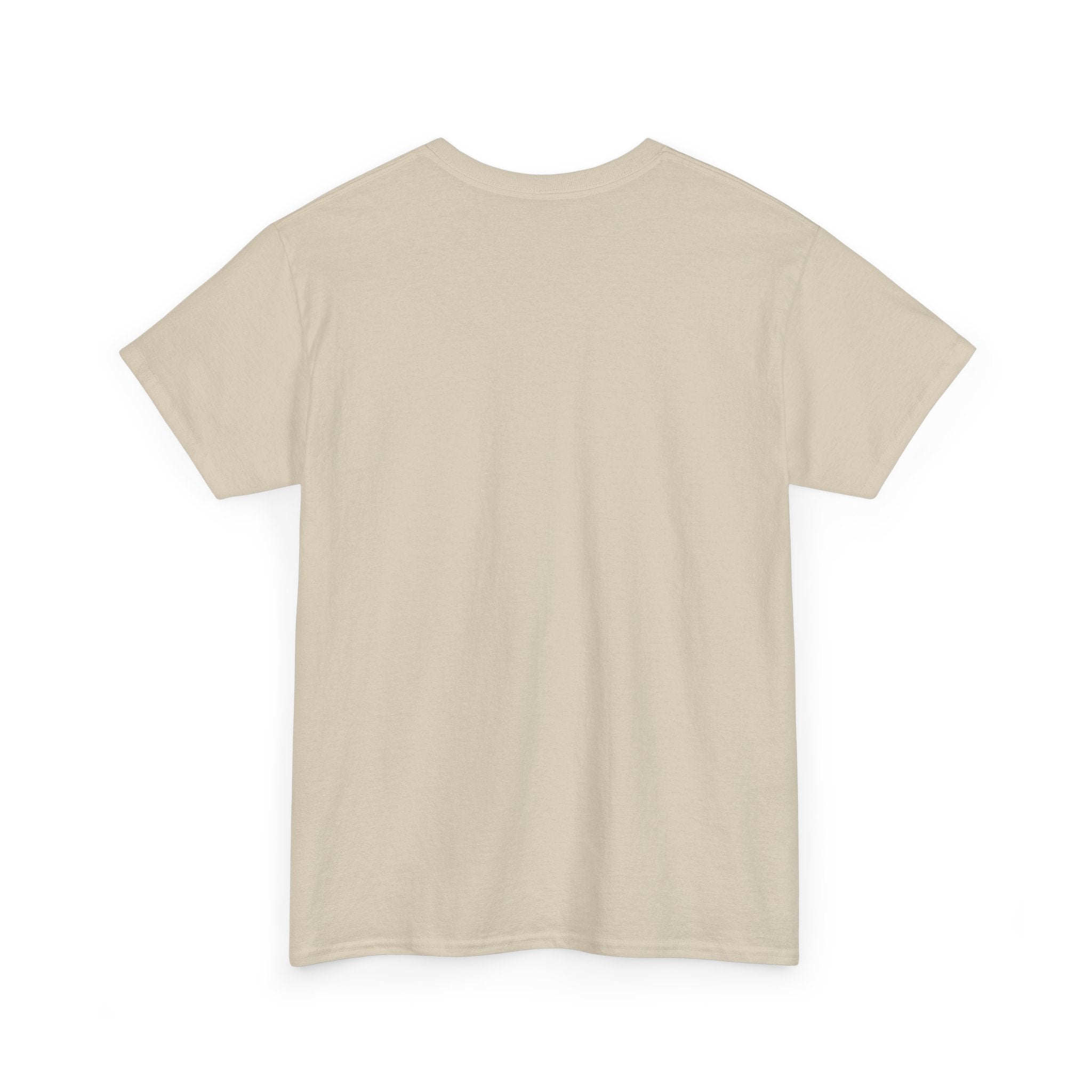 Back view of a sand-colored short sleeve t-shirt.