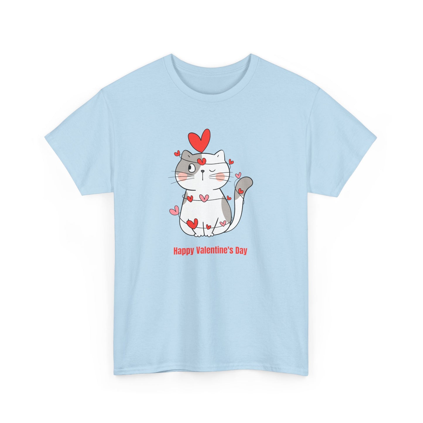 Valentine's Day Cat Tee Unisex Cotton T-Shirt for Pet Lovers Gifts for Her Cute Animal Graphic Shirt Valentine's Day