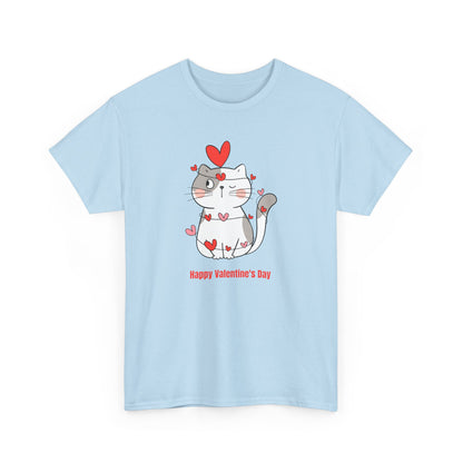 Valentine's Day Cat Tee Unisex Cotton T-Shirt for Pet Lovers Gifts for Her Cute Animal Graphic Shirt Valentine's Day