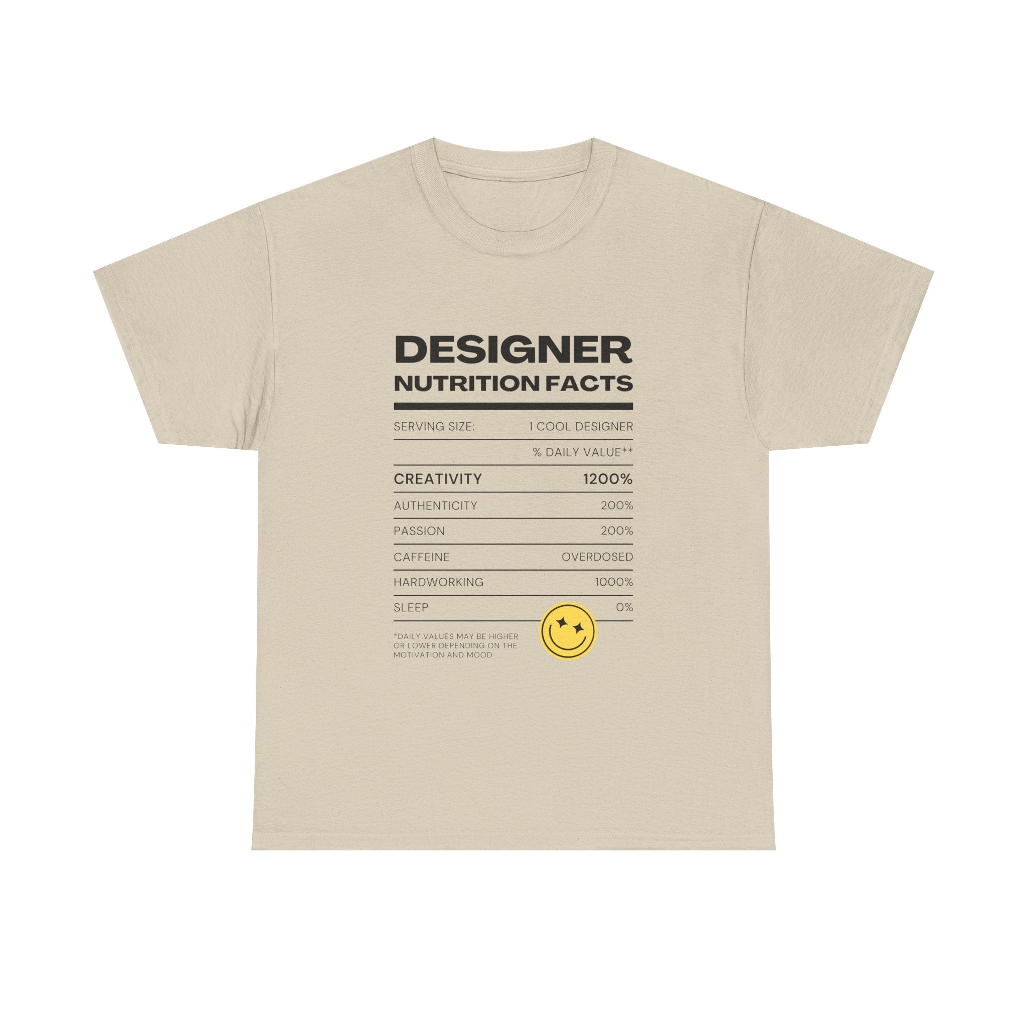 Designer Nutrition Facts Tee | Funny Graphic Unisex T-Shirt, Cool Designer Gift, Creative Apparel, Humorous Tee, Gifts for Designers