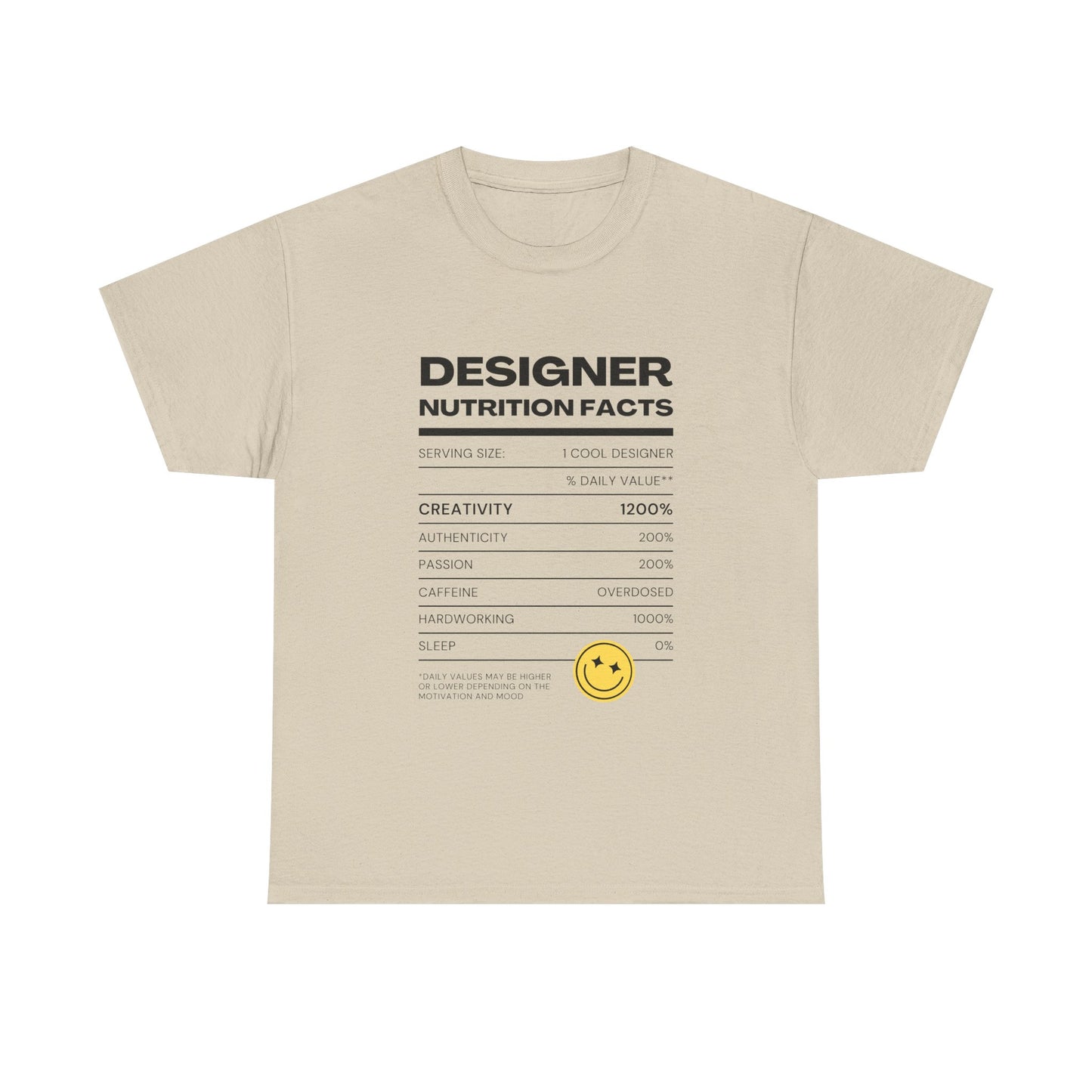 Designer Nutrition Facts Tee | Funny Graphic Unisex T-Shirt, Cool Designer Gift, Creative Apparel, Humorous Tee, Gifts for Designers