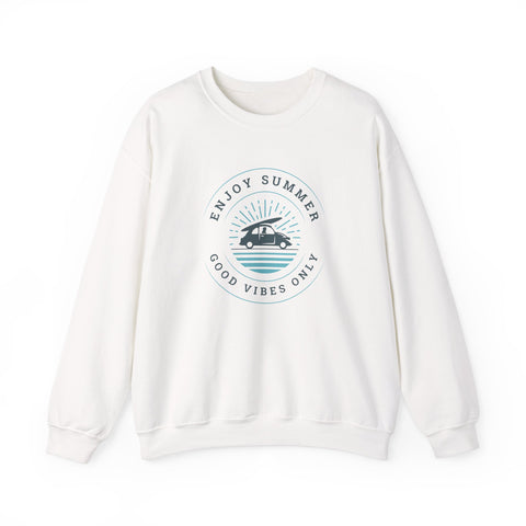 Enjoy Summer Good Vibes Crewneck Sweatshirt, Unisex Summer Apparel, Casual Layering, Beach Day Outfit, Gift for Travel Lovers