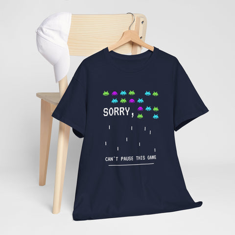 Retro Gamer Unisex Heavy Cotton Tee, Sorry Can't Pause This Game Shirt, Casual Wear T-Shirt, Fun Gaming Tee