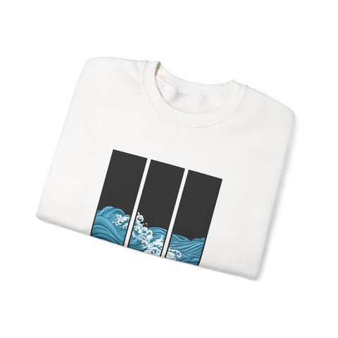 Japanese inspired Wave Art Unisex Crewneck Sweatshirt - Cozy Ocean Vibes, Perfect for Beach Lovers, Casual Wear, Summer Fashion