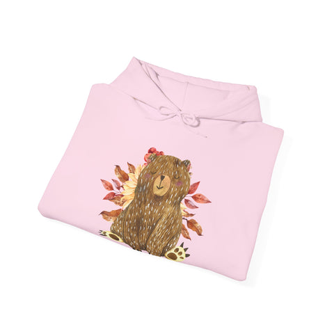 Autumn Bear Hoodie, Cozy Fall Sweatshirt, Cute Bear Pullover, Warm Unisex Hooded Sweatshirt