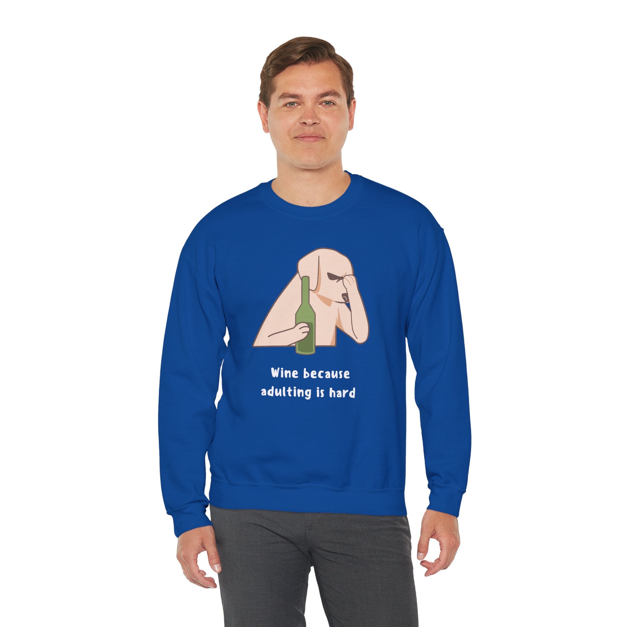 Funny Dog Sweatshirt - "Wine because adulting is hard" - Gift for Dog Lovers, Humorous Apparel, Cozy Unisex Sweatshirt