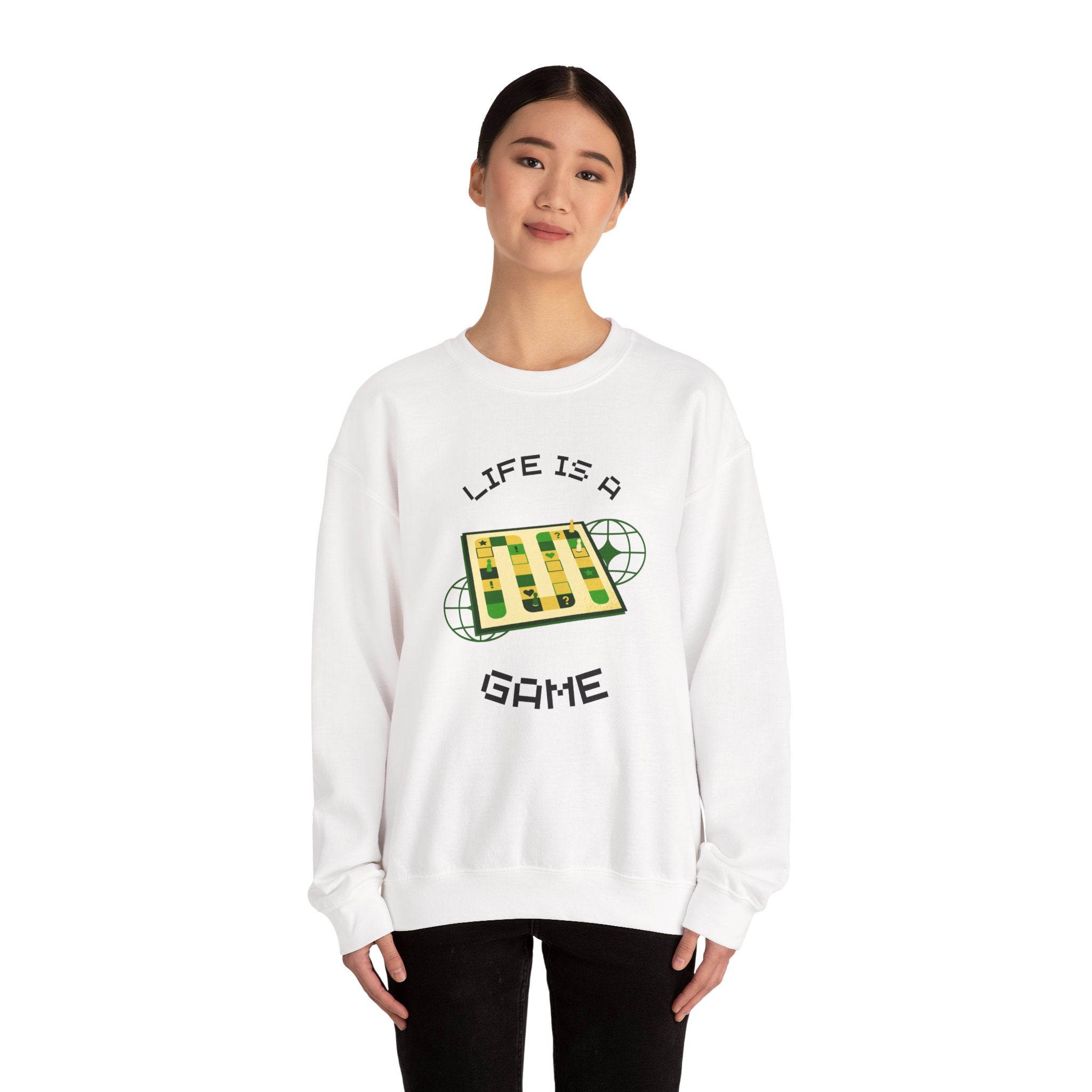 Game Board Life Is a Game Crewneck Sweatshirt, Casual Fun Gaming Sweatshirt