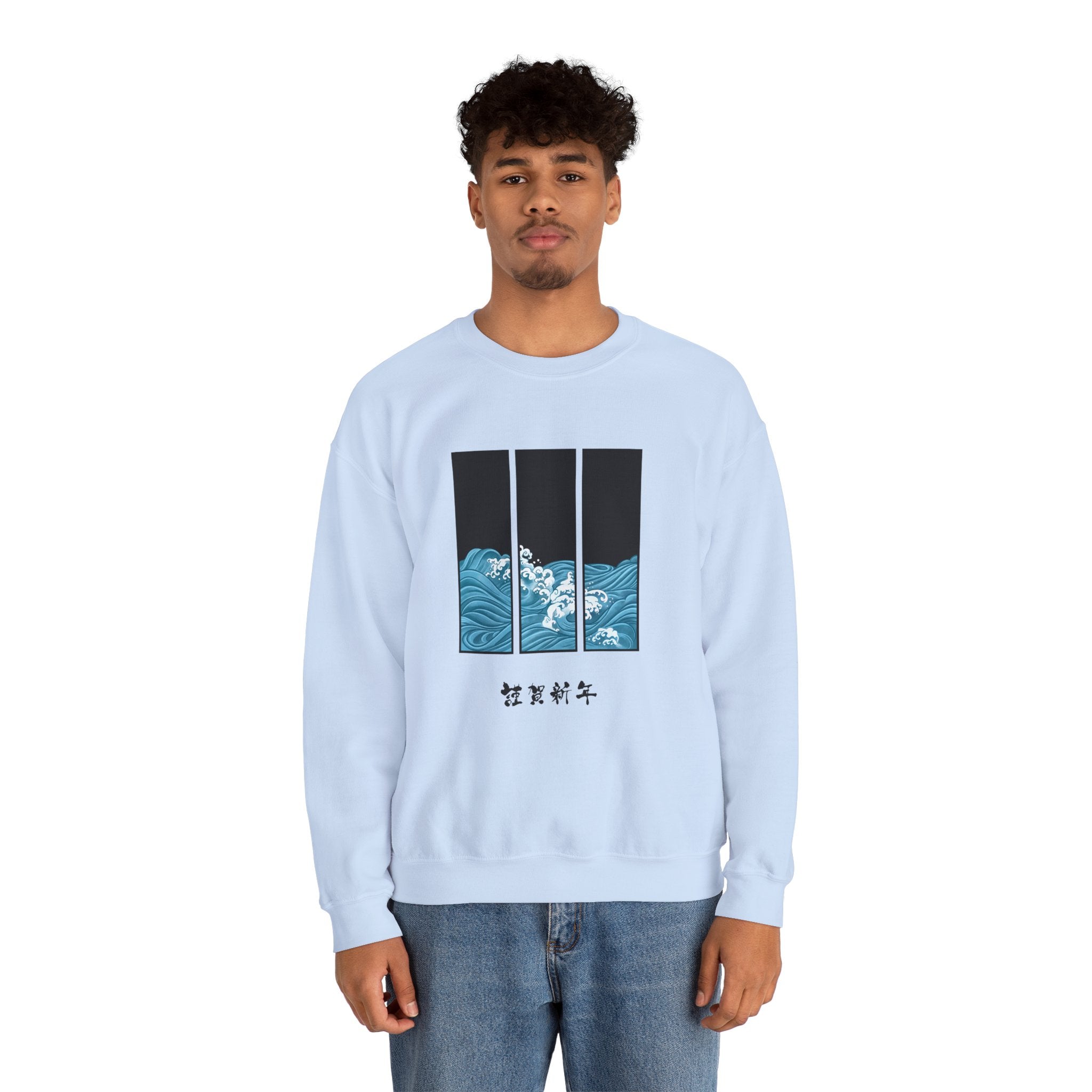 Japanese inspired Wave Art Unisex Crewneck Sweatshirt - Cozy Ocean Vibes, Perfect for Beach Lovers, Casual Wear, Summer Fashion