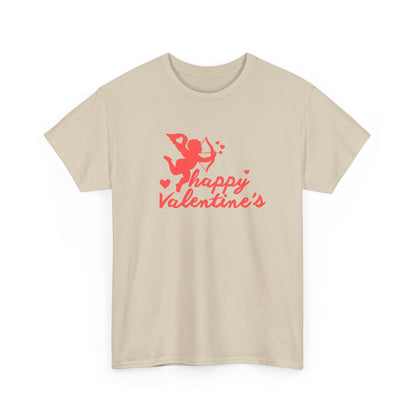 Happy Valentine's Unisex Heavy Cotton Tee, Cute Love Shirt, Valentine's Day Gift, Couple's Apparel, Heart Graphic Tee