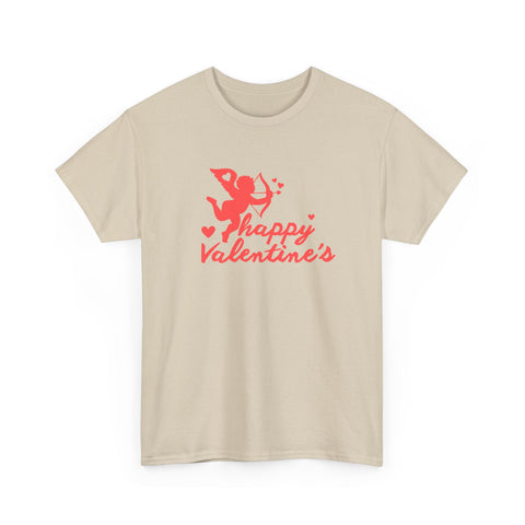 Happy Valentine's Unisex Heavy Cotton Tee, Cute Love Shirt, Valentine's Day Gift, Couple's Apparel, Heart Graphic Tee