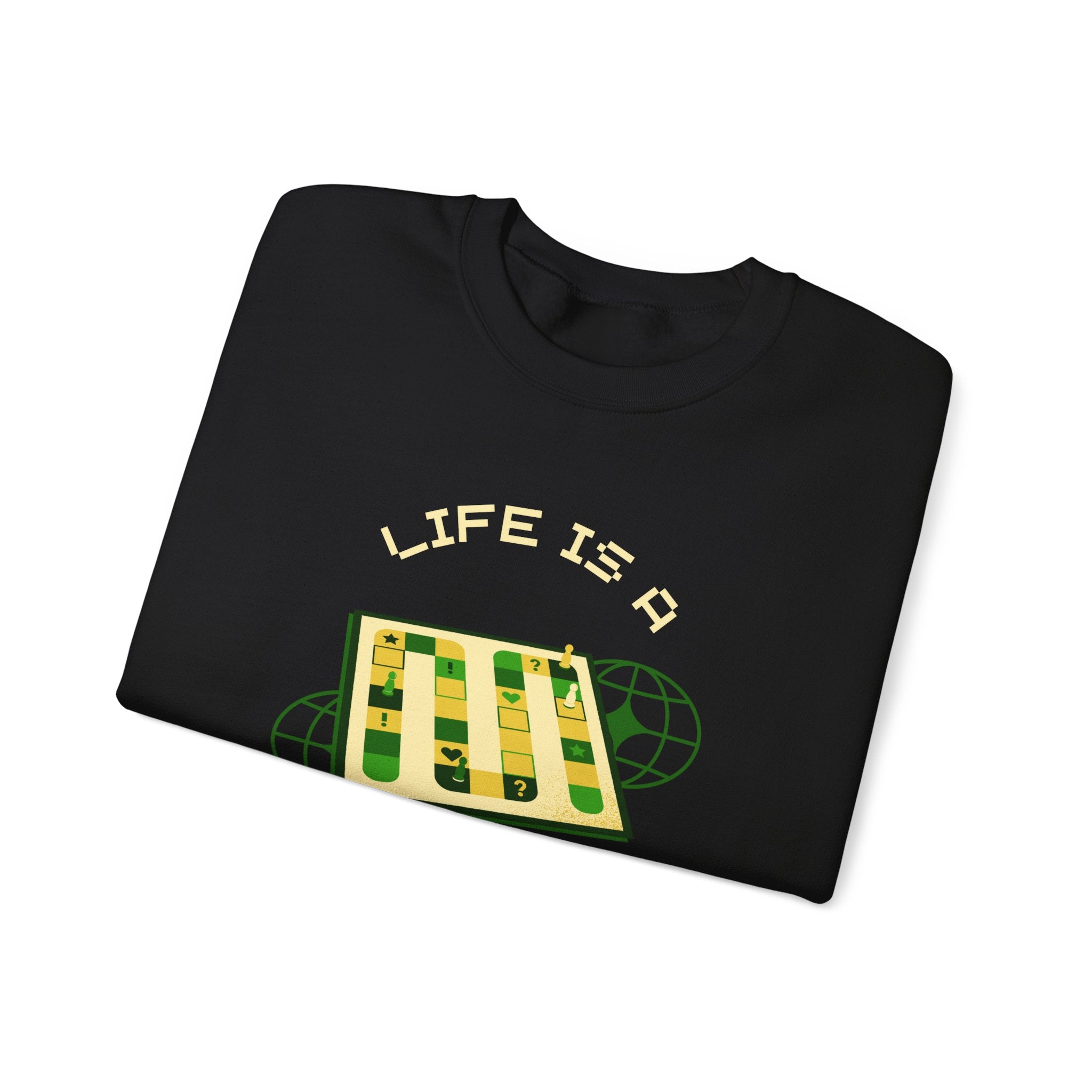 Game Board Life Is a Game Crewneck Sweatshirt, Casual Fun Gaming Sweatshirt