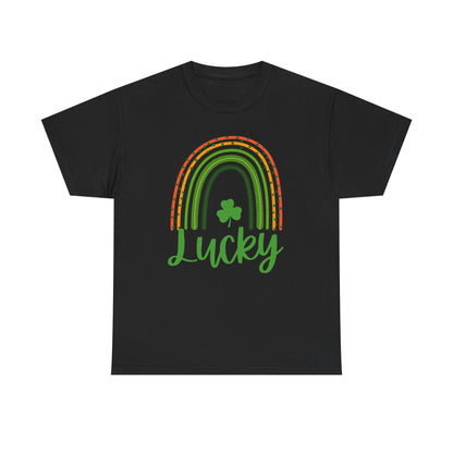 Lucky Rainbow Unisex Heavy Cotton Tee, St Patrick's Day Shirt, Gift for Friends, Everyday Tee, Casual Wear, Feel Good Fashion