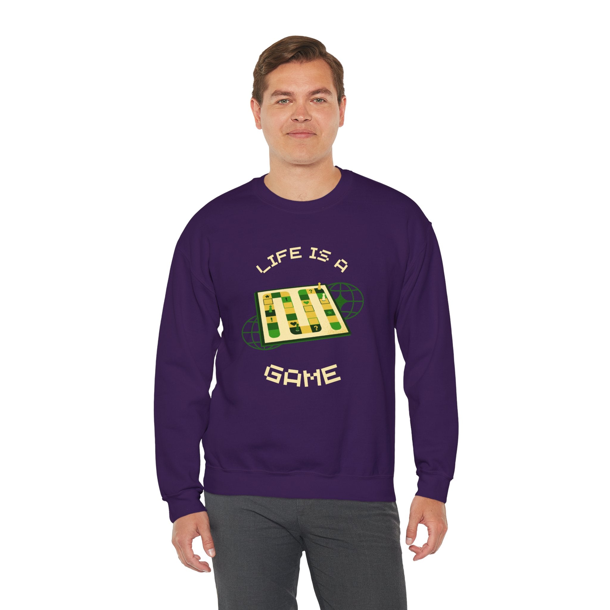 Game Board Life Is a Game Crewneck Sweatshirt, Casual Fun Gaming Sweatshirt
