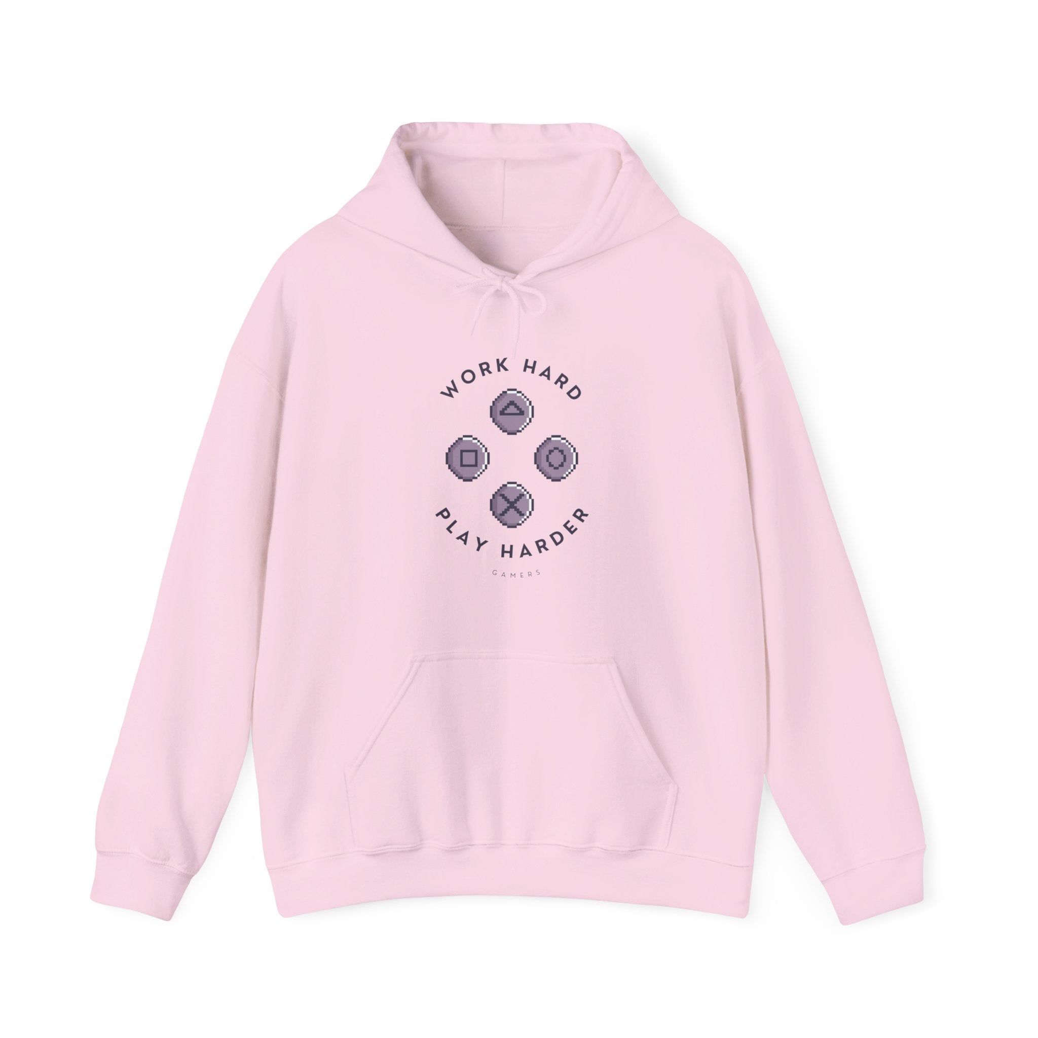 Work Hard Play Harder Unisex Hoodie, Casual Gamer Pullover, Cozy Sweatshirt for Gaming, Fitness, or Lounge Wear