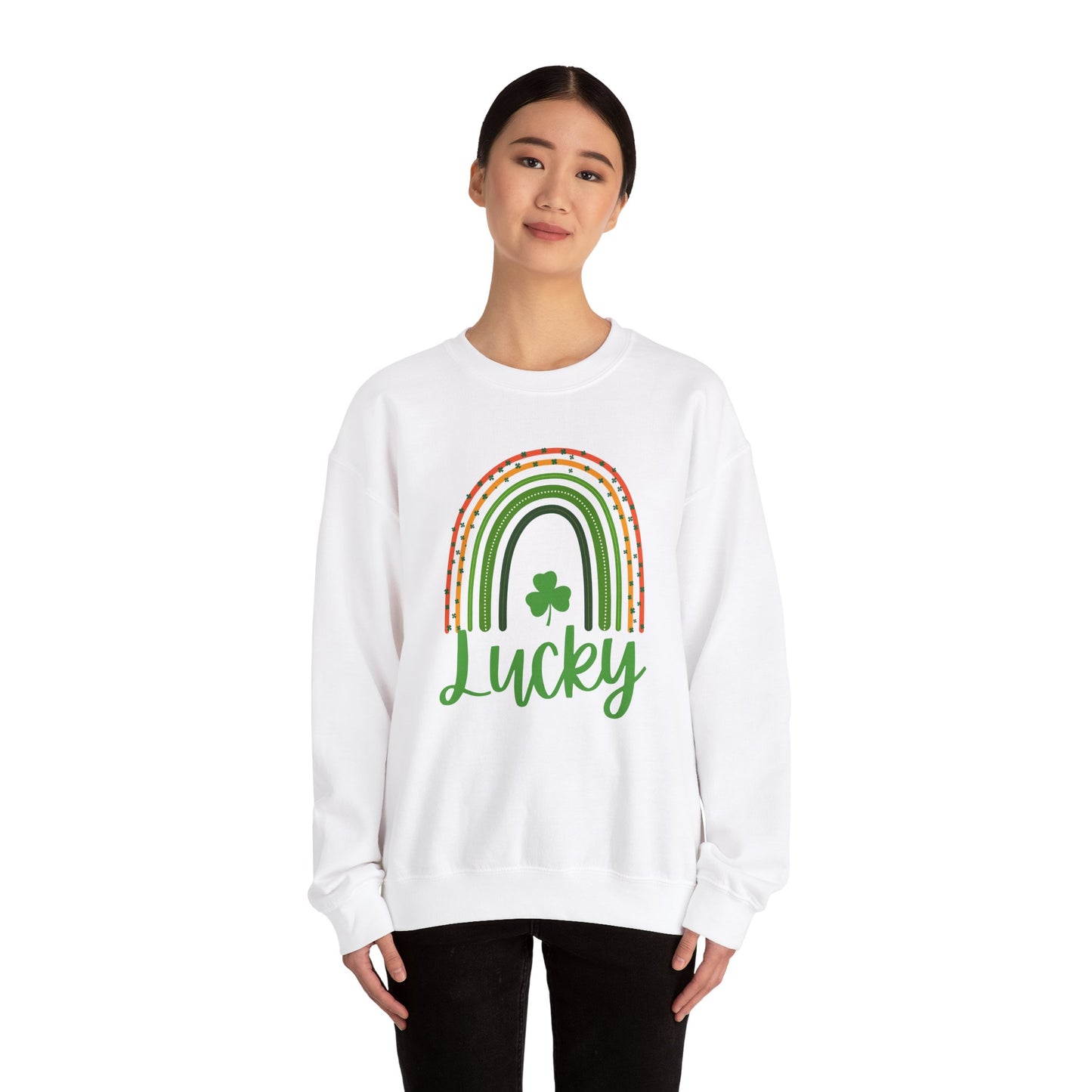 Lucky St Patrick's Day Crewneck Sweatshirt, Unisex Sweatshirt, Rainbow Sweatshirt, Green & White Sweatshirt, Holiday Gift