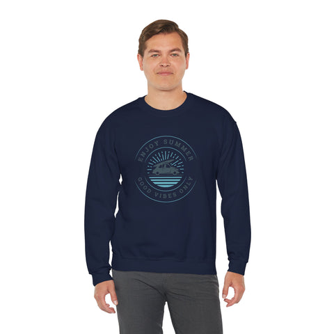 Enjoy Summer Good Vibes Crewneck Sweatshirt, Unisex Summer Apparel, Casual Layering, Beach Day Outfit, Gift for Travel Lovers