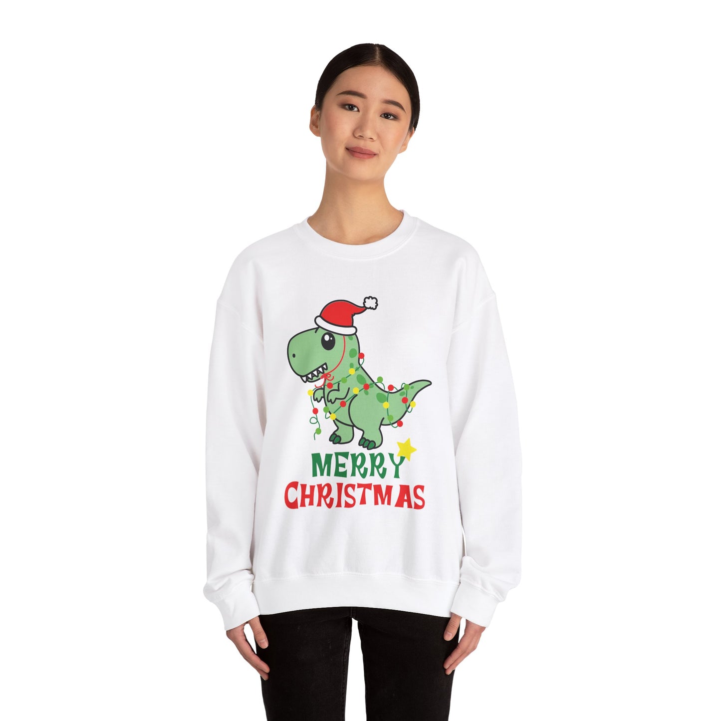 Merry Christmas Dinosaur Sweatshirt, Cute Holiday Crewneck, Gift for Kids & Adults, Christmas Apparel, Winter Wear, Fun Sweatshirt