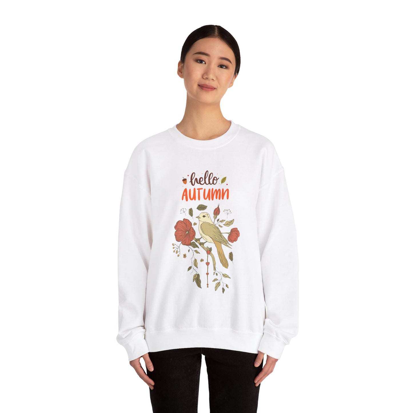 Hello Autumn Unisex Crewneck Sweatshirt, Cozy Fall Fashion, Perfect for Thanksgiving, Gift for Nature Lovers, Casual Everyday Wear