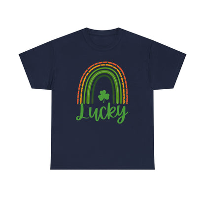 Lucky Rainbow Unisex Heavy Cotton Tee, St Patrick's Day Shirt, Gift for Friends, Everyday Tee, Casual Wear, Feel Good Fashion