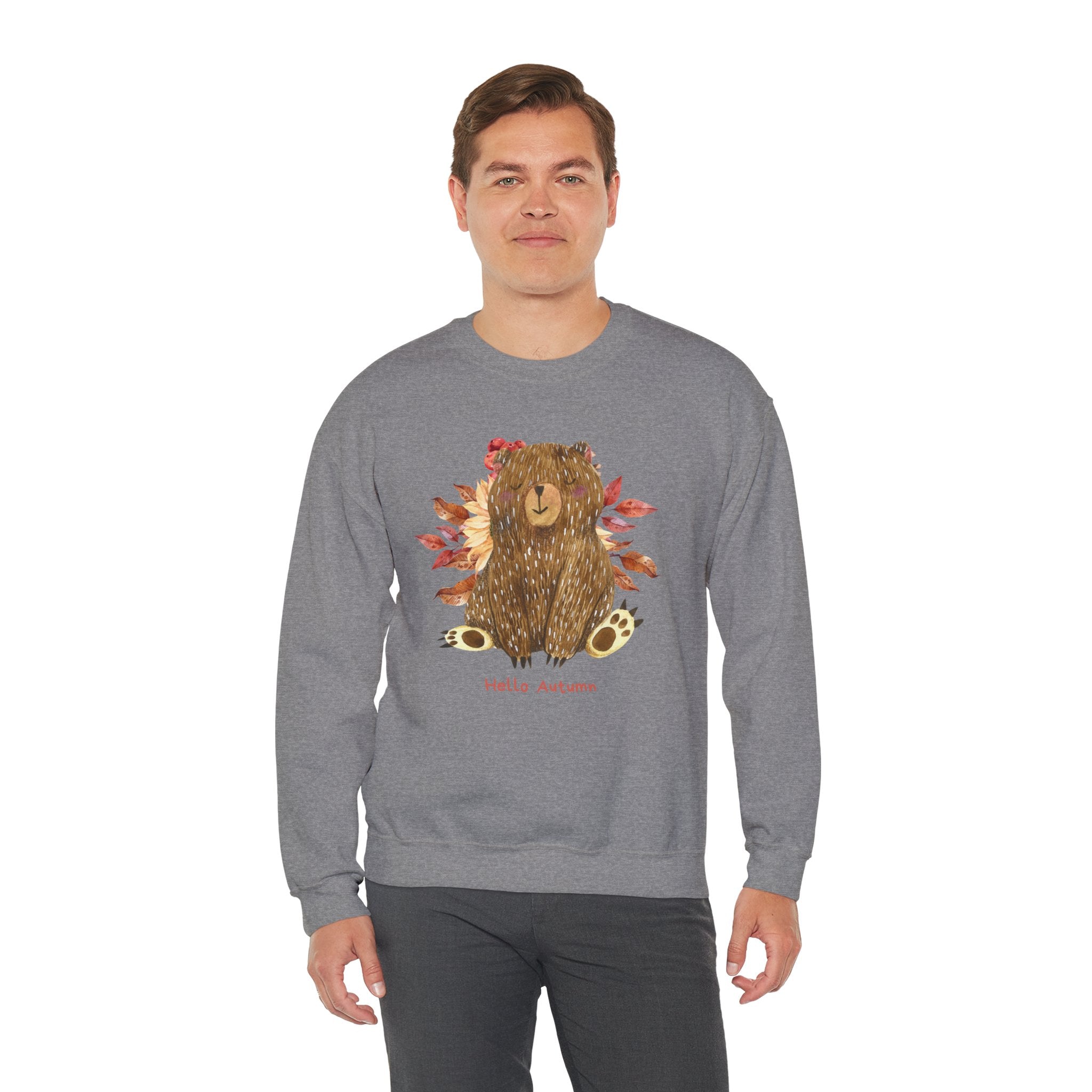 Cozy Bear Sweatshirt for Autumn, Unisex Crewneck with Fall Vibes, Ideal for Thanksgiving, Casual Wear