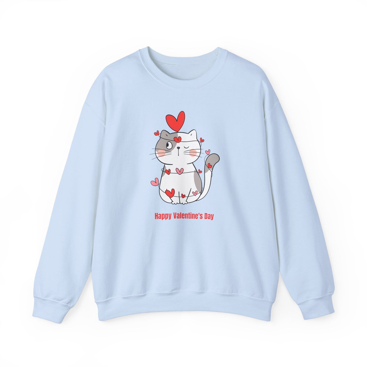 Cute Cat Valentine's Day Crewneck Sweatshirt, Cozy Unisex Sweatshirt, Cat Lover Gift, Valentine's Day Apparel, Everyday Comfort Wear