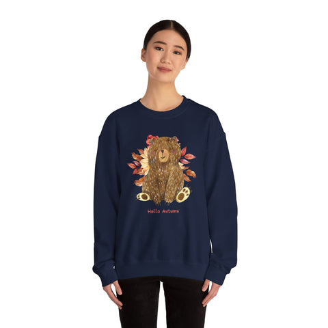 Cozy Bear Sweatshirt for Autumn, Unisex Crewneck with Fall Vibes, Ideal for Thanksgiving, Casual Wear