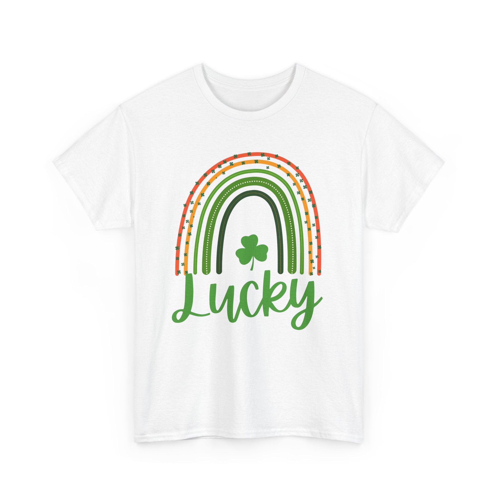 Lucky Rainbow Unisex Heavy Cotton Tee, St Patrick's Day Shirt, Gift for Friends, Everyday Tee, Casual Wear, Feel Good Fashion