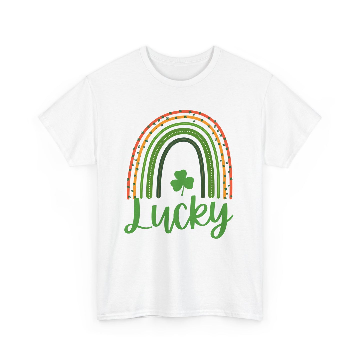 Lucky Rainbow Unisex Heavy Cotton Tee, St Patrick's Day Shirt, Gift for Friends, Everyday Tee, Casual Wear, Feel Good Fashion