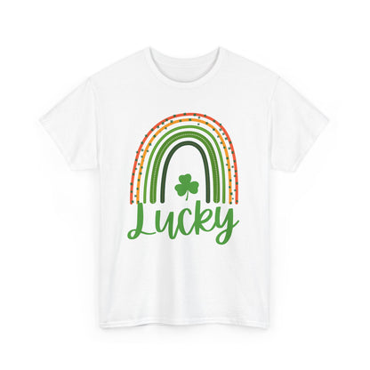 Lucky Rainbow Unisex Heavy Cotton Tee, St Patrick's Day Shirt, Gift for Friends, Everyday Tee, Casual Wear, Feel Good Fashion