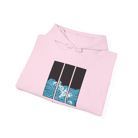 Japanese Inspired Ocean Waves Graphic Hoodie - Relaxed Vibe, Perfect for Beach Lovers, Unisex Gift for Sea Enthusiasts, Casual Summer Outfit