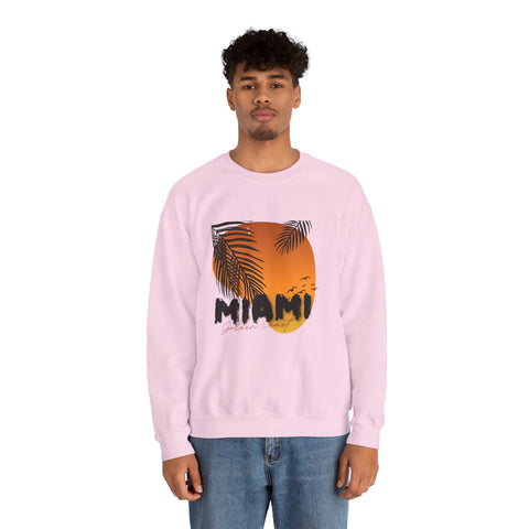 Miami Sunset Crewneck Sweatshirt, Beach Vibes Apparel, Unisex Casual Wear, Summer Fashion